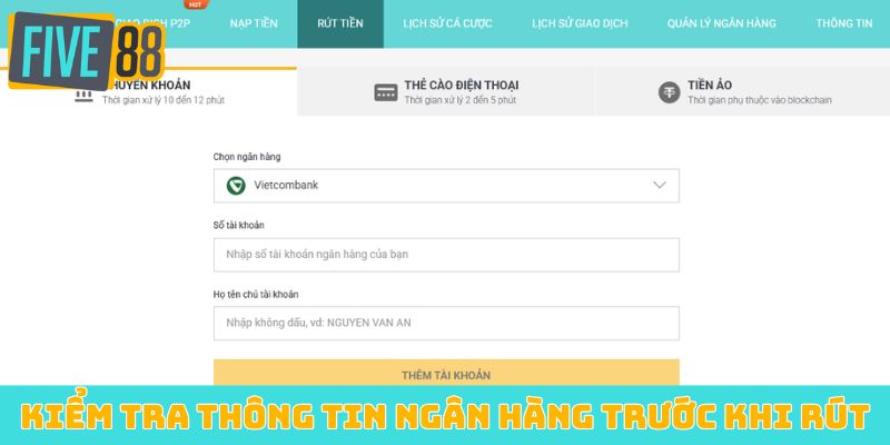 Kiểm tra thông tin ngân hàng trước khi rút